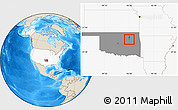 Shaded Relief Location Map of ZIP code 74037, highlighted country, highlighted state