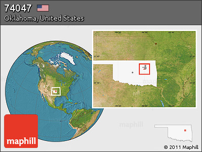 Satellite Location Map of ZIP Code 74047, highlighted county, highlighted state