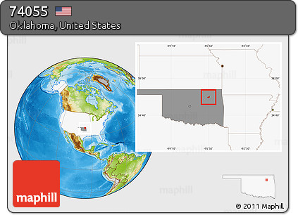 Physical Location Map of ZIP Code 74055, highlighted country, highlighted state