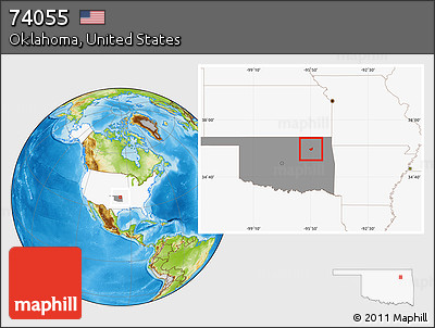 Physical Location Map of ZIP Code 74055, highlighted country, highlighted state
