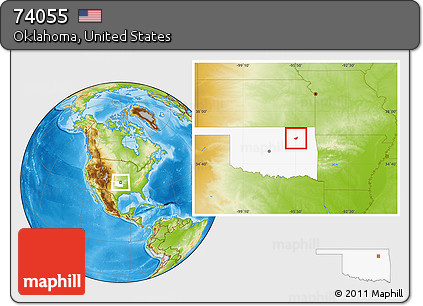 Physical Location Map of ZIP Code 74055, highlighted state