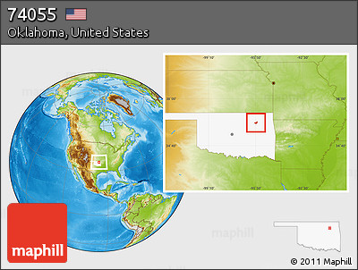 Physical Location Map of ZIP Code 74055, highlighted state