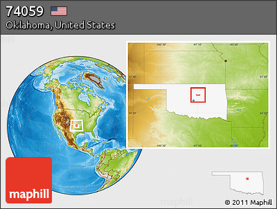 Physical Location Map of ZIP Code 74059, highlighted state
