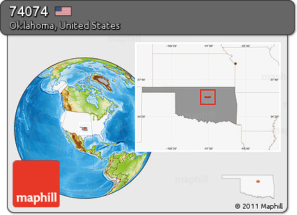 Physical Location Map of ZIP Code 74074, highlighted country, highlighted state