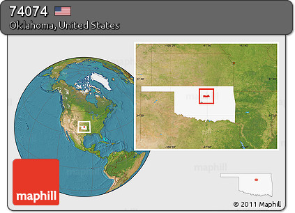 Satellite Location Map of ZIP Code 74074, highlighted state