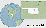 Savanna Style Location Map of ZIP code 74074, highlighted state, hill shading
