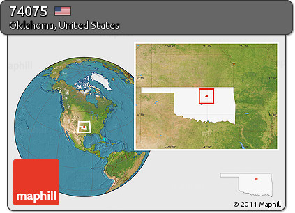 Satellite Location Map of ZIP Code 74075, highlighted state