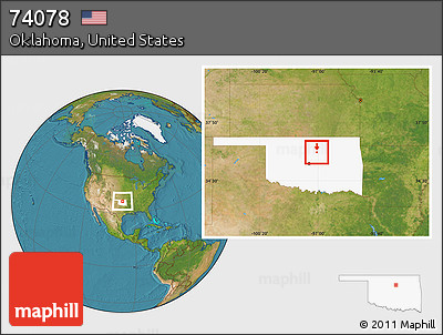 Satellite Location Map of ZIP Code 74078, highlighted state