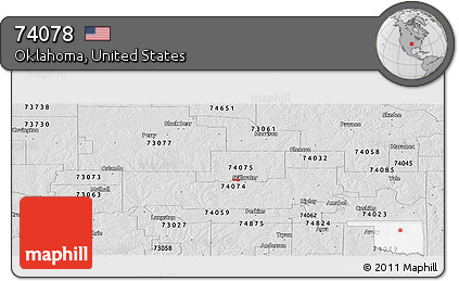 Silver Style Panoramic Map of ZIP Code 74078