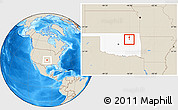 Shaded Relief Location Map of ZIP code 74107, highlighted state