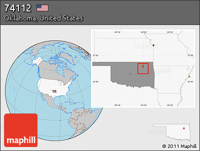 Gray Location Map of ZIP Code 74112, highlighted country, highlighted state