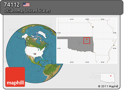 Satellite Location Map of ZIP Code 74112, highlighted country, highlighted state