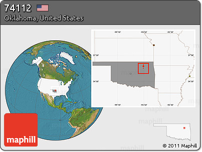 Satellite Location Map of ZIP Code 74112, highlighted country, highlighted state
