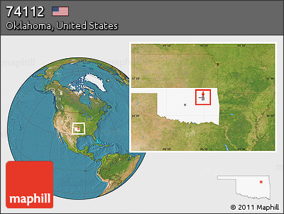 Satellite Location Map of ZIP Code 74112, highlighted county, highlighted state