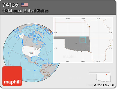 Gray Location Map of ZIP Code 74126, highlighted country, highlighted state
