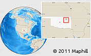 Shaded Relief Location Map of ZIP code 74133, highlighted state
