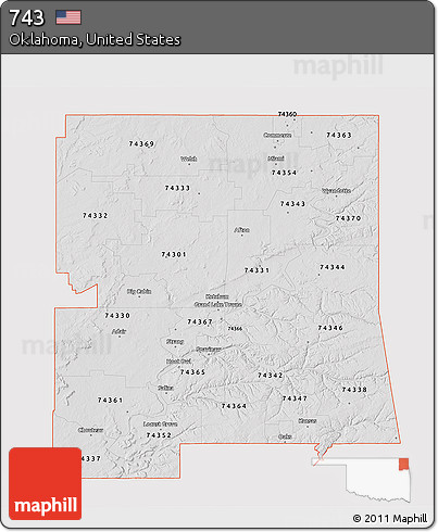 Silver Style 3D Map of ZIP Codes Starting with 743, single color outside
