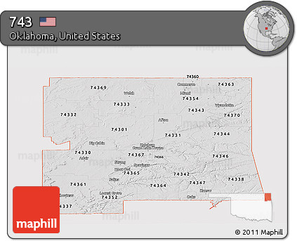 Silver Style Panoramic Map of ZIP Codes Starting with 743, single color outside
