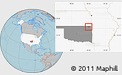 Gray Location Map of ZIP code 74333, highlighted country, highlighted state, hill shading