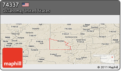 Shaded Relief Panoramic Map of ZIP Code 74337