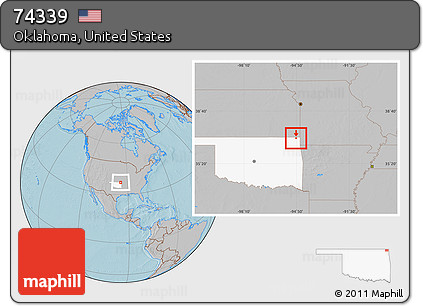 Gray Location Map of ZIP Code 74339, highlighted state, hill shading