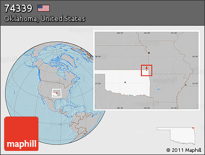Gray Location Map of ZIP Code 74339, highlighted state, hill shading