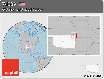 Gray Location Map of ZIP Code 74339, highlighted state, hill shading