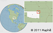 Savanna Style Location Map of ZIP code 74343, highlighted county, highlighted state, hill shading