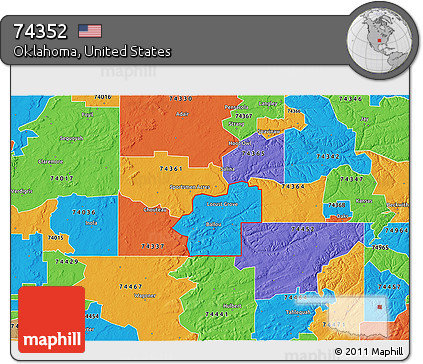 Political 3D Map of ZIP Code 74352