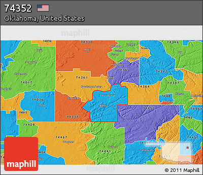 Political 3D Map of ZIP Code 74352