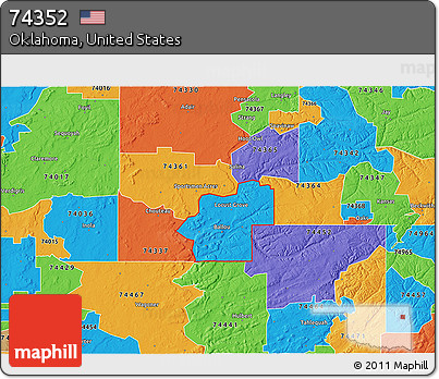 Political 3D Map of ZIP Code 74352