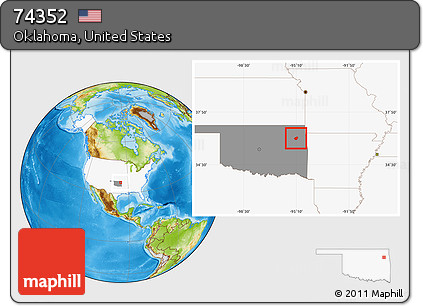 Physical Location Map of ZIP Code 74352, highlighted country, highlighted state