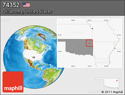 Physical Location Map of ZIP Code 74352, highlighted country, highlighted state