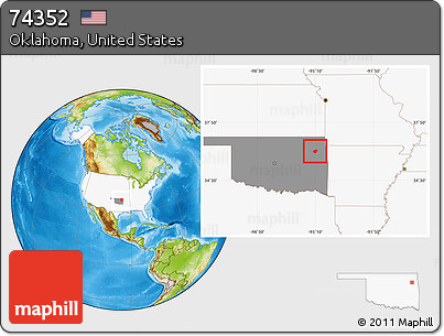 Physical Location Map of ZIP Code 74352, highlighted country, highlighted state