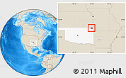 Shaded Relief Location Map of ZIP code 74354, highlighted county, highlighted state