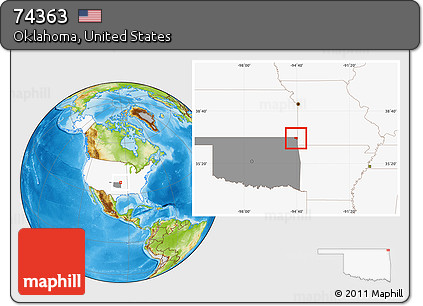 Physical Location Map of ZIP Code 74363, highlighted country, highlighted state