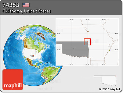 Physical Location Map of ZIP Code 74363, highlighted country, highlighted state