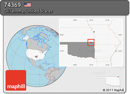 Gray Location Map of ZIP Code 74369, highlighted country, highlighted state