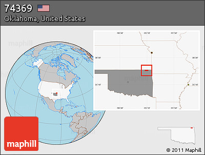 Gray Location Map of ZIP Code 74369, highlighted country, highlighted state