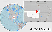 Gray Location Map of ZIP code 74369, highlighted state, hill shading
