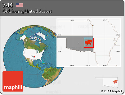 Satellite Location Map of ZIP Codes Starting with 744, highlighted country, highlighted state