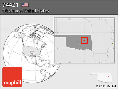 Blank Location Map of ZIP Code 74421, highlighted country, highlighted state