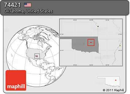 Blank Location Map of ZIP Code 74421, highlighted country, highlighted state