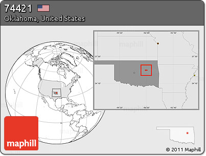 Blank Location Map of ZIP Code 74421, highlighted country, highlighted state