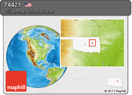Physical Location Map of ZIP Code 74421, highlighted state