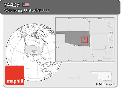 Blank Location Map of ZIP Code 74425, highlighted country, highlighted state
