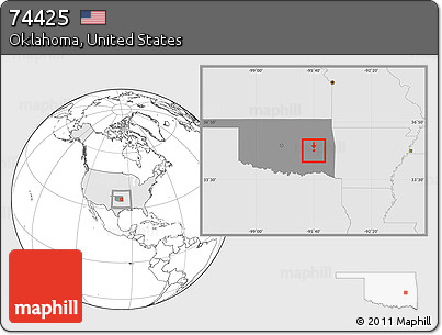 Blank Location Map of ZIP Code 74425, highlighted country, highlighted state