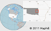 Gray Location Map of ZIP code 74435, highlighted country, highlighted state, hill shading