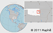 Gray Location Map of ZIP code 74435, highlighted county, highlighted state, hill shading
