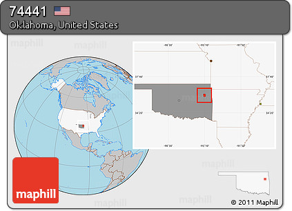 Gray Location Map of ZIP Code 74441, highlighted country, highlighted state